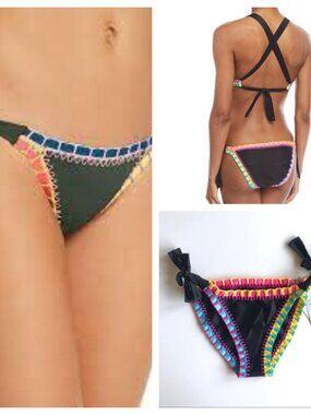 Platinum Solange Ferrarini Crochet Ribbon Side Tie Bikini Swim Bottom S L NWT